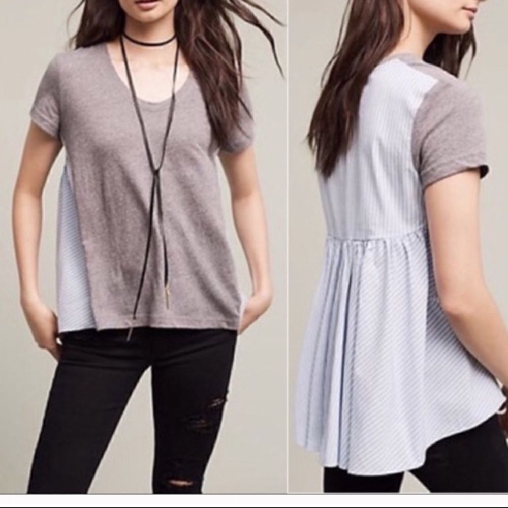 Anthropologie Deletta Gray With Stripe Back Top